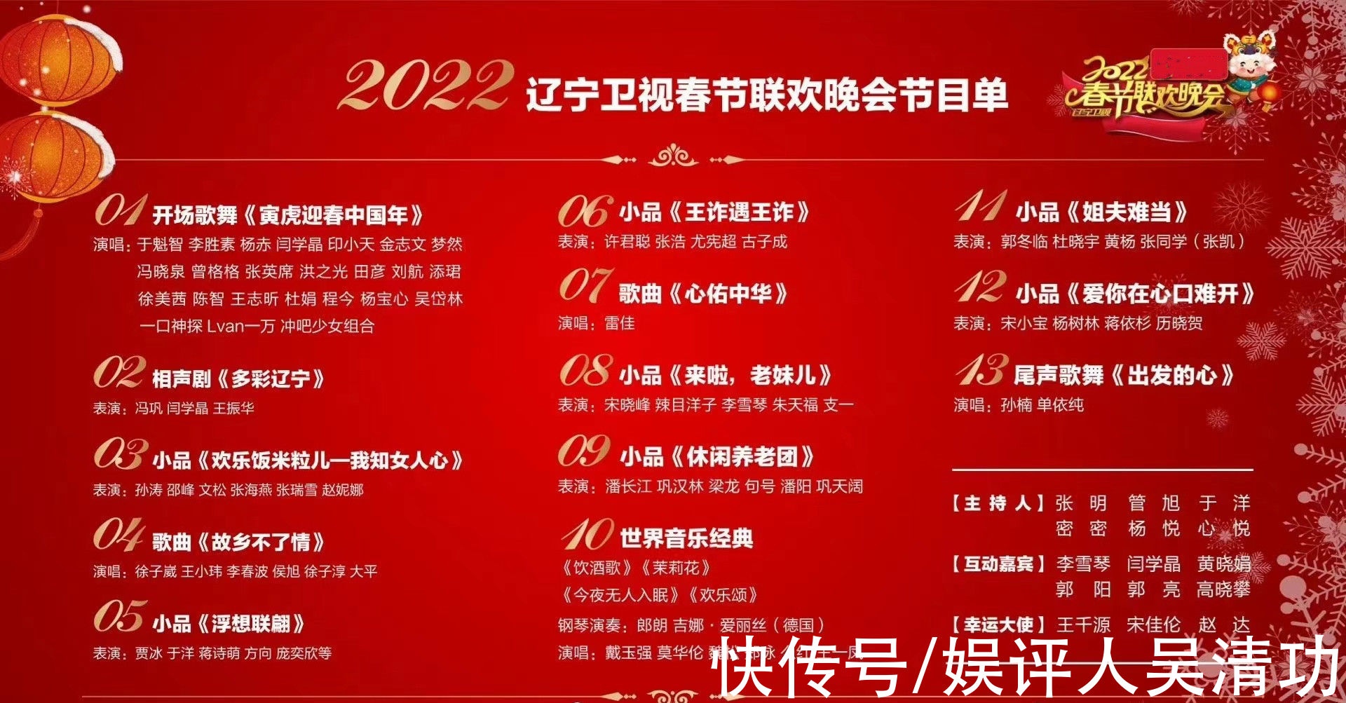辽宁卫视的春节联欢晚会风格很明显,一共13个节目,其中有8个是语言类